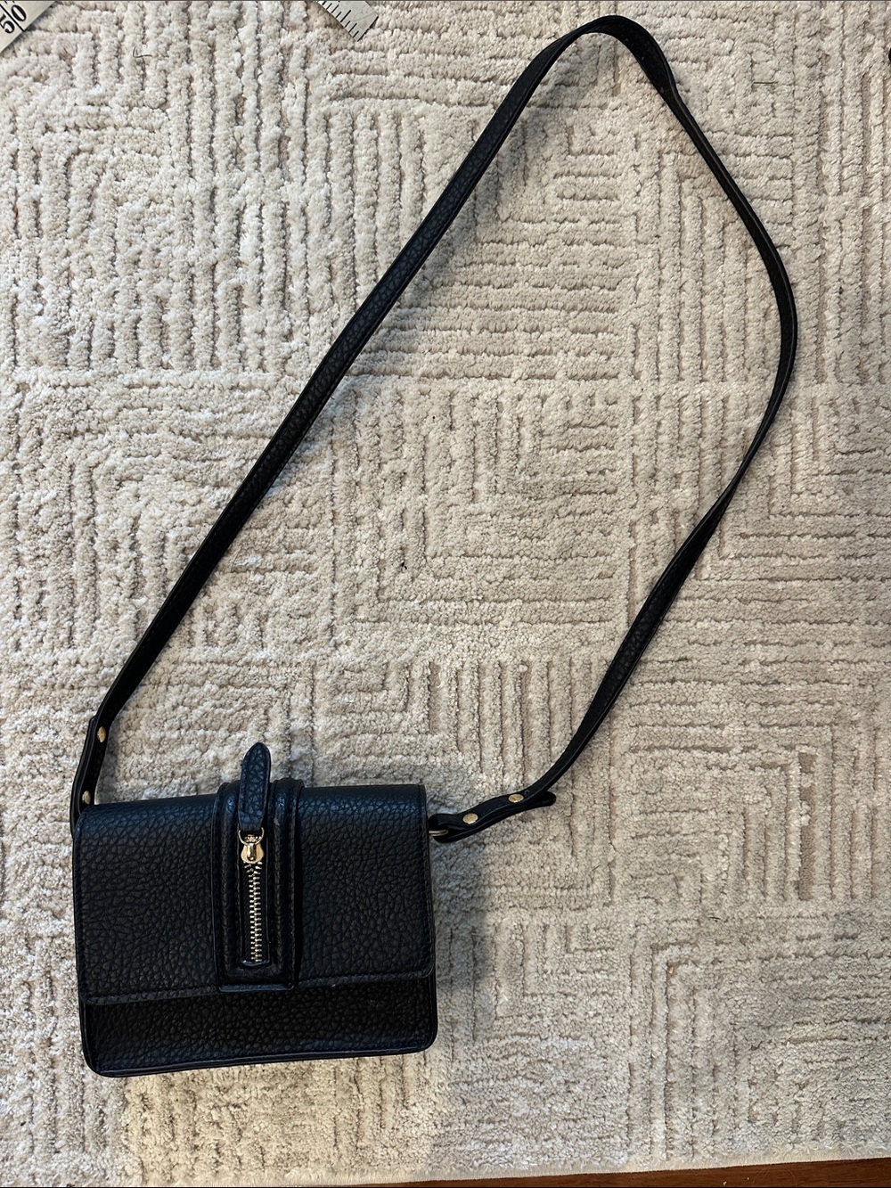 Pebbled Black Crossbody Bag with Zip Accent
